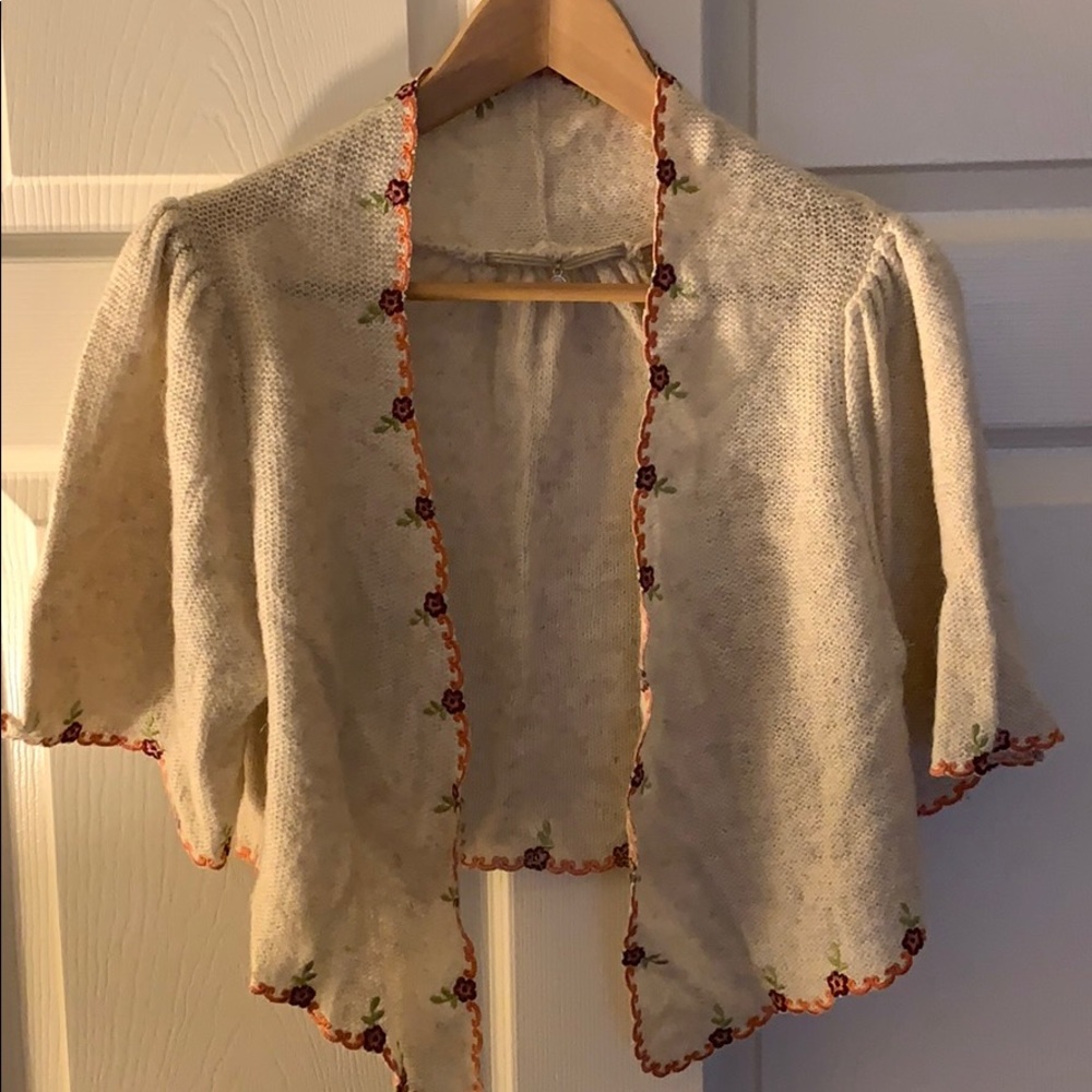 Anthropologie Embroidered Shrug